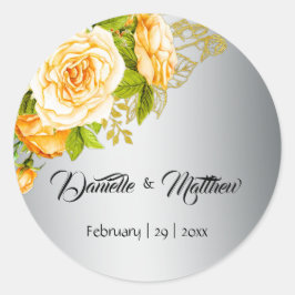 Sticker Rond Bouquet de rose jaune Mariage d'argent