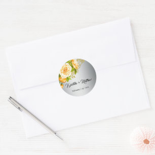 Sticker Rond Bouquet de rose jaune Mariage d'argent