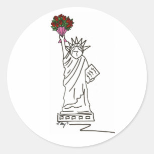 Sticker Rond Bouquet de Roses de la Statue Saint-Valentin de Ne