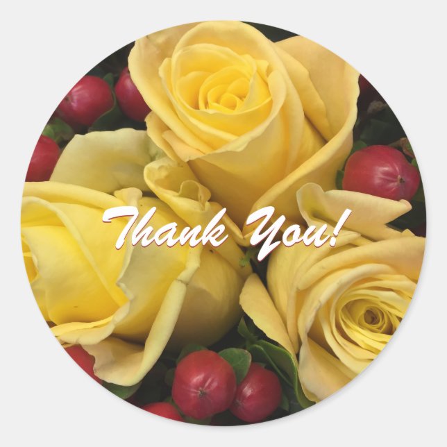 Sticker Rond Bouquet de Roses Jaunes, Merci ! Classic Round Sti (Devant)