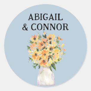 Sticker Rond Bouquet de tournesol rustique aquarelle