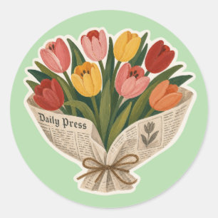 Sticker Rond Bouquet de tulipes Soft Mama Impression d'art flor