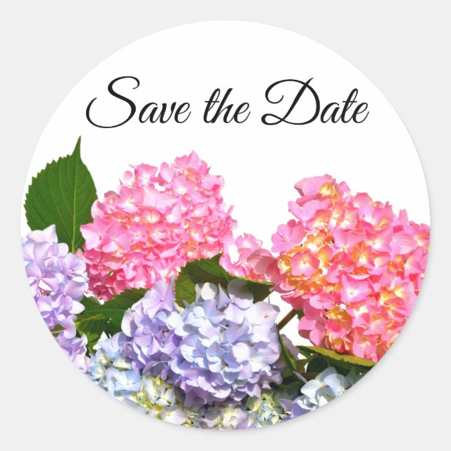 Sticker Rond Bouquet d'hortensia bleu rose violet élégant (Devant)