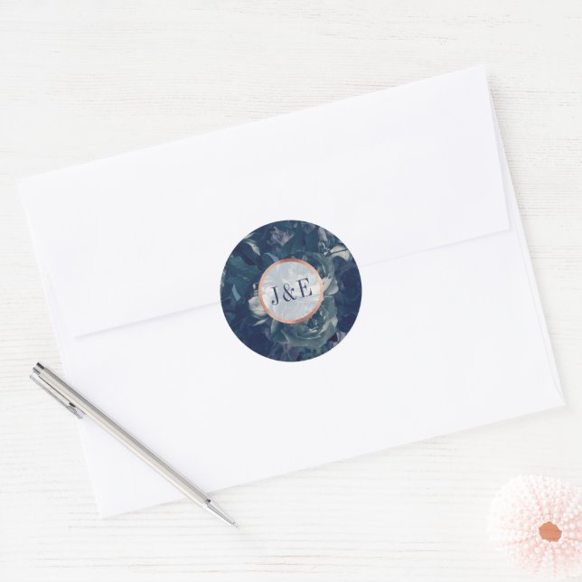 Sticker Rond Bouquet d'or Rose de marine Mariage antique (Enveloppe)