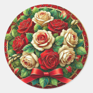 Sticker Rond Bouquet élégant de roses rouges et blanches