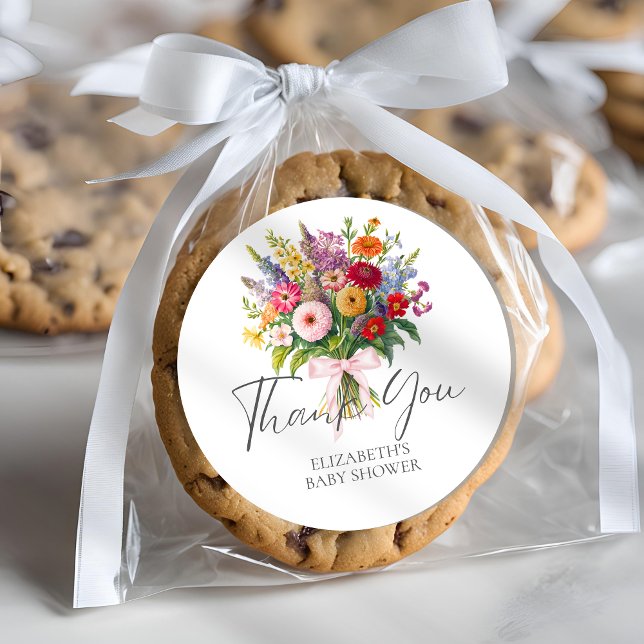 Sticker Rond Bouquet Fleurs Jardin Colorées Merci Bow Rose (Créateur téléchargé)