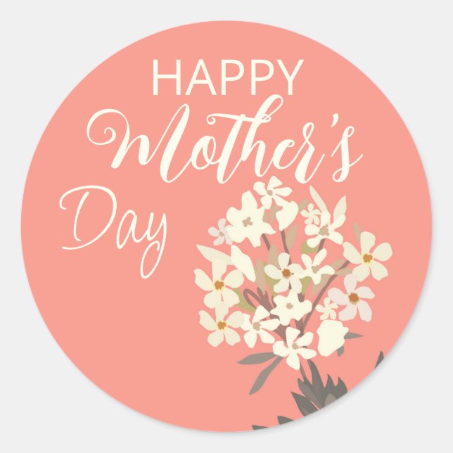 Sticker Rond Bouquet floral blanc / Fête des mères (Devant)