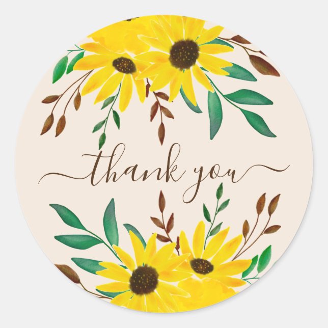 Sticker Rond Bouquet floral de tournesol d'automne - Merci ! (Devant)