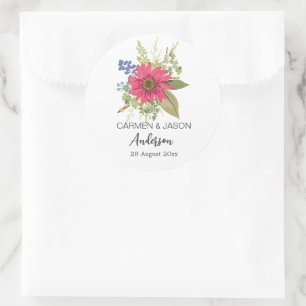 Sticker Rond Bouquet floral Mariage Nom personnalisé