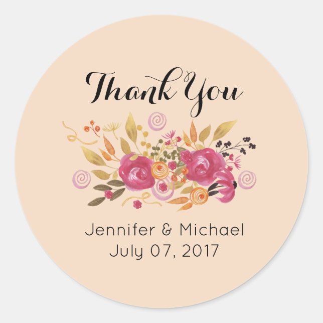 Sticker Rond Bouquet Mariage rose et orange (Devant)