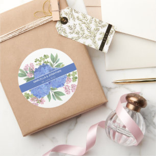 Sticker Rond Bouquet moderne Blue Hydrangeas Personnalisé