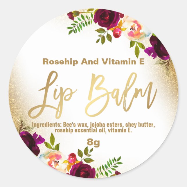 Sticker Rond Bouquet Parties scintillant or Blanc Balm Étiquett (Devant)