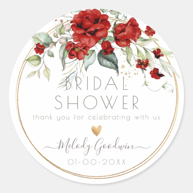 Sticker Rond Bouquet PixDezines Aquarelle Rouge Roses (Devant)