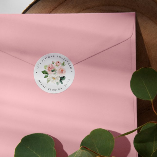 Sticker Rond Bouquet rose clair moderne Botanique Adresse de re (Créateur téléchargé)
