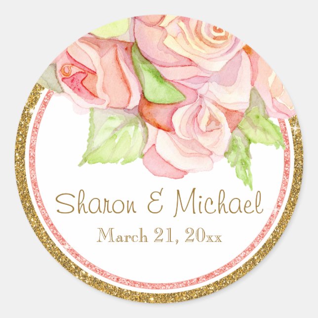 Sticker Rond Bouquet Rose Mariage d'été du printemps (Devant)