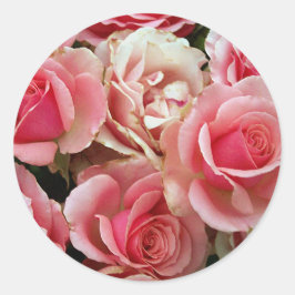 Sticker Rond Bouquet Rose rose et crème Fleurs florales