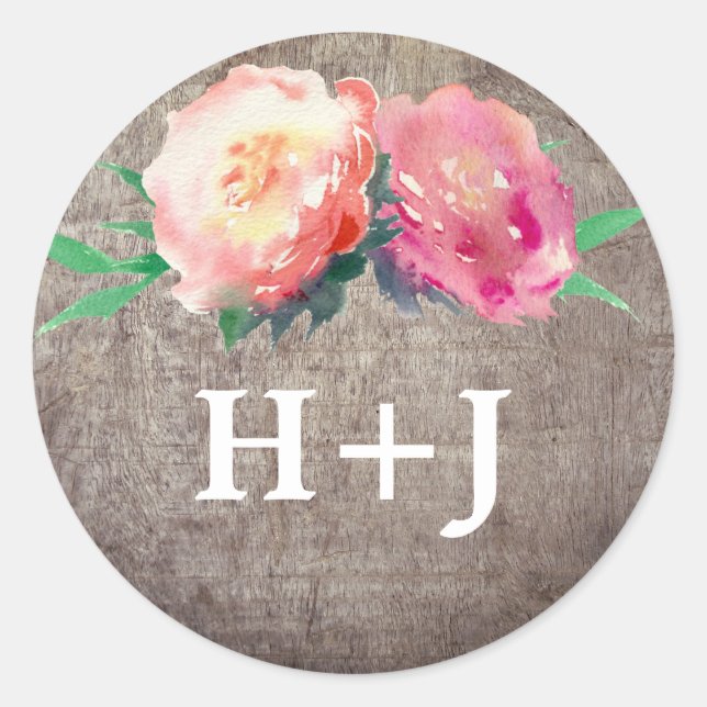 Sticker Rond Bouquet Rustique Mariage Enveloppe Phoques (Devant)