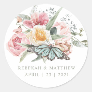 Sticker Rond Bouquet Spring   Tulipe et papillon aquarelle