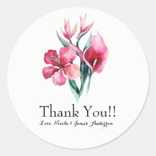 Sticker Rond Bouquet Tropical Floral Élégant Cadeau de Mariage