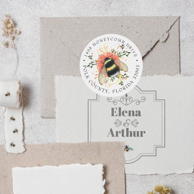 Sticker Rond Bourdon botanique élégant des agrumes | Adresse (Créateur téléchargé)