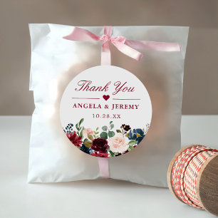 Sticker Rond Bourgogne Blush Floral Wedding Favoriser Merci