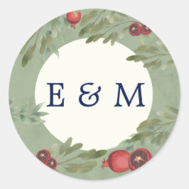 Sticker Rond Bourgogne Botanique Verdure Monogramme Mariage
