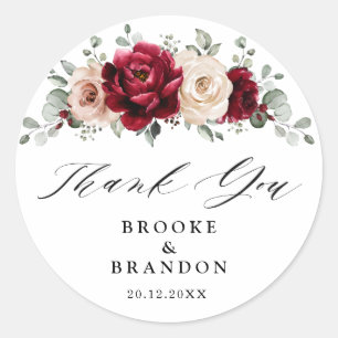 Sticker Rond Bourgogne Champagne Ivory Mauve Mariage Merci