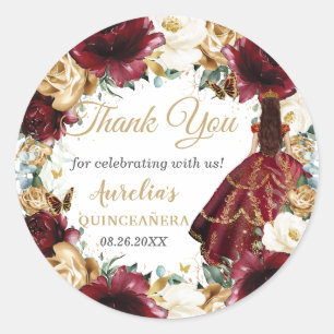 Sticker Rond Bourgogne Gold Floral Princess Quince Favoriser