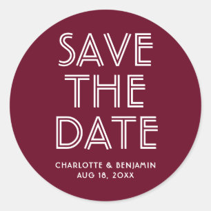 Sticker Rond Bourgogne Moderne Enregistrer L'Autocollant Date