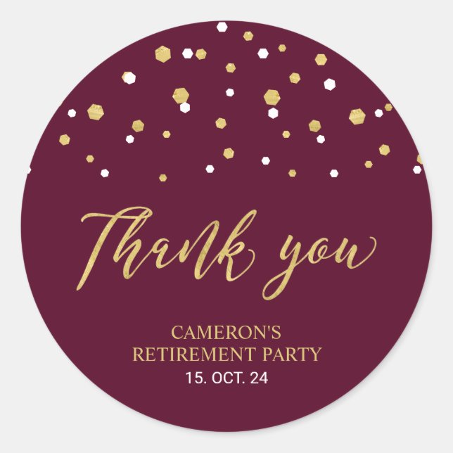 Sticker Rond Bourgogne & Or Retraite moderne Favoriser le Merci (Devant)