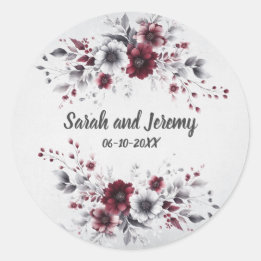 Sticker Rond Bourgogne profond gris argent aquarelle floral per