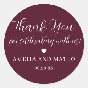 Sticker Rond Bourgogne Rouge calligraphie Mariage Merci Favoris