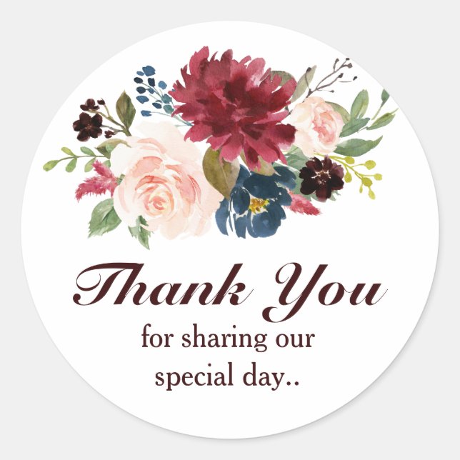 Sticker Rond Bourgogne Rouge Floral Russe Boho Merci (Devant)