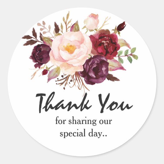 Sticker Rond Bourgogne Rouge Floral Russe Boho Merci (Devant)
