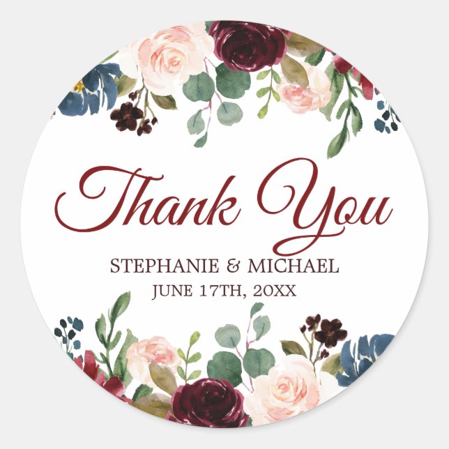 Sticker Rond Bourgogne Rouge Floral Russe Boho Merci (Devant)