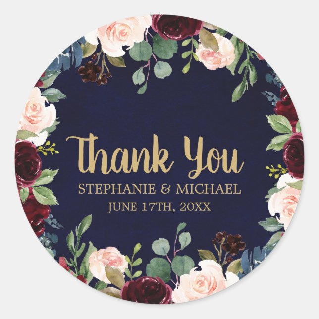 Sticker Rond Bourgogne Rouge Floral Russe Boho Merci (Devant)