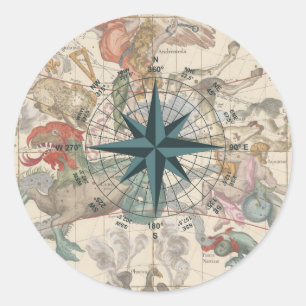 Sticker Rond Boussole sur une carte ancienne