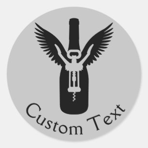 Sticker Rond Bouteille à vin avec ailes et vis à vis