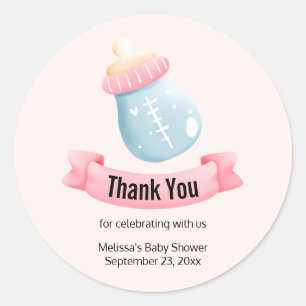 Sticker Rond Bouteille Bleu & Rose Bébé Merci mou