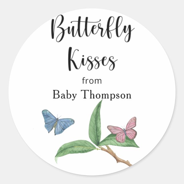 Sticker Rond Bouteille d'aquarelle - Baisers à papillon Merci (Devant)