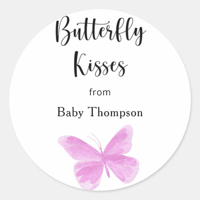 Sticker Rond Bouteille d'aquarelle - Baisers à papillon Merci (Devant)