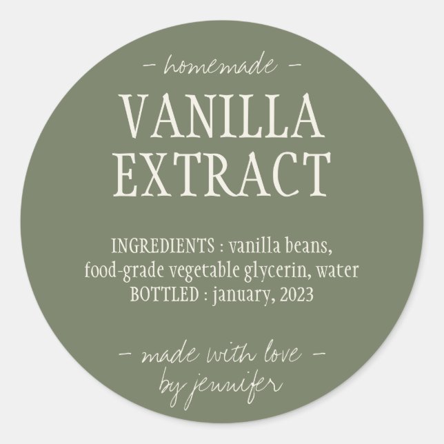 Sticker Rond Bouteille de sauge verte Boisson maison Extrait de (Devant)