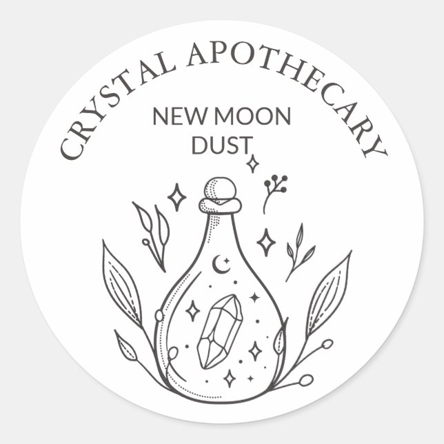 Sticker Rond Bouteille en cristal simple noir et blanc Apothéca (Devant)