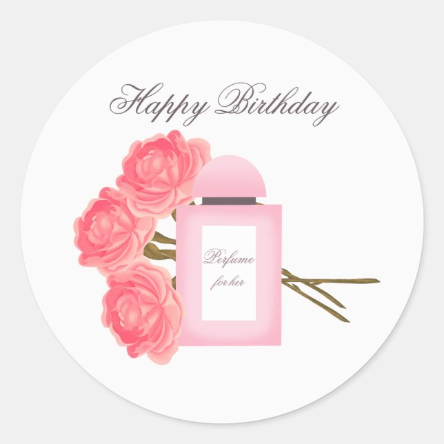 Sticker Rond Bouteille Parfum et Bouquet de Rose (Devant)