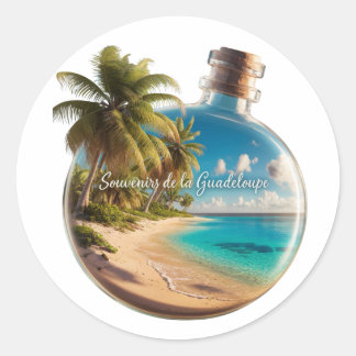 Sticker Rond Bouteille Souvenir Guadeloupe: Plage Tropicale 