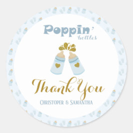 Sticker Rond Bouteilles bleu Poppin Boy Baby shower