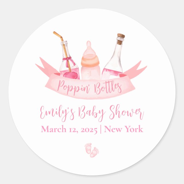 Sticker Rond Bouteilles de Champagne Pink Poppin Pieds Baby sho (Devant)