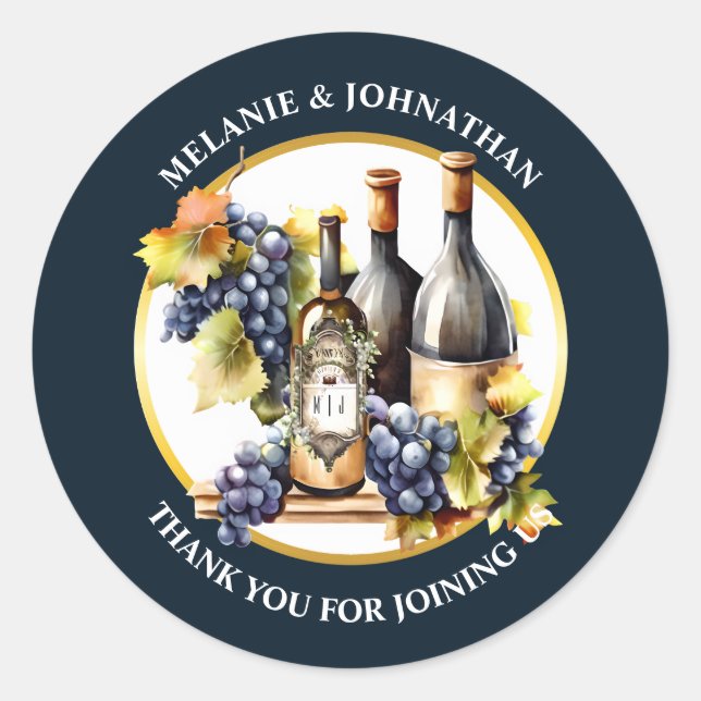 Sticker Rond Bouteilles de vin à l'aquarelle raisin monogramme  (Devant)