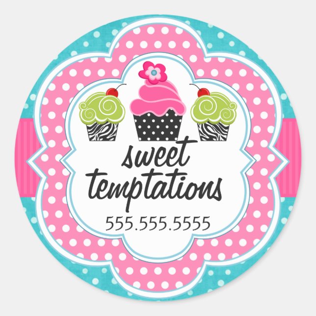 Sticker Rond Bouteilles en boîte de boulangerie Polka Dot Turqu (Devant)
