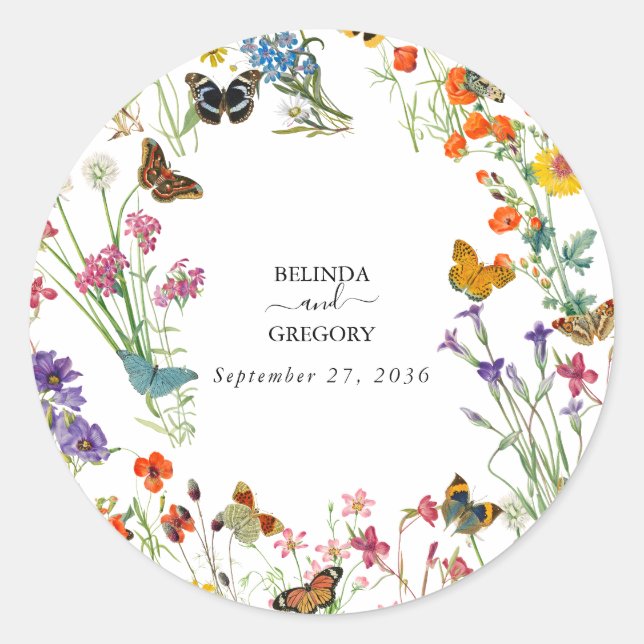 Sticker Rond Bouteilles Fleurs sauvages  Mariage floral (Devant)